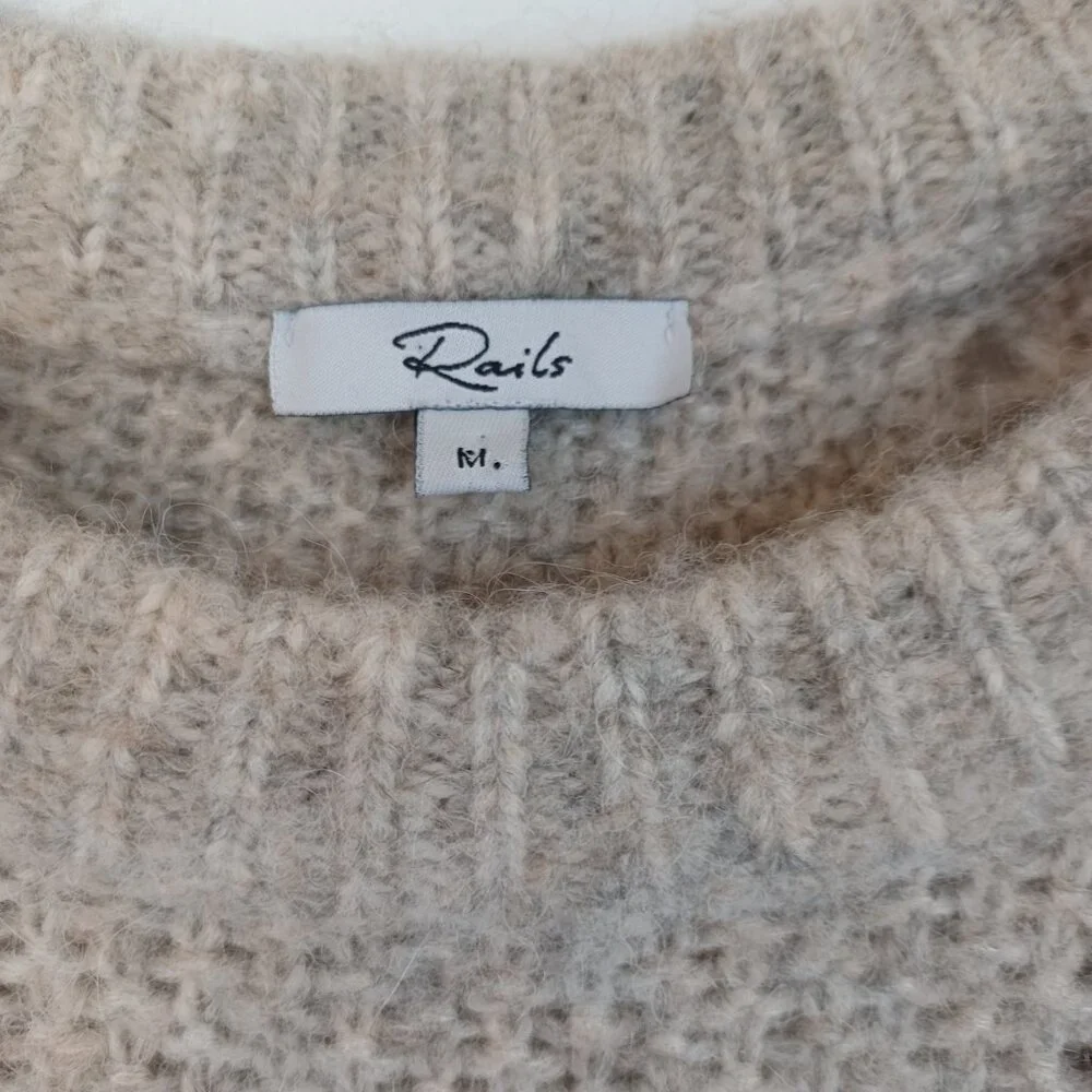 Rails Sweater Mara Teddy Crew Neck Pullover Alpaca Wool Blend Pointelle Knit Med